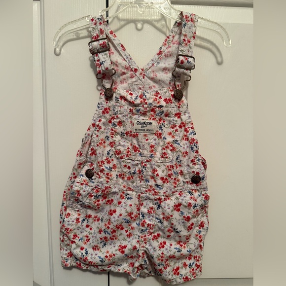 OshKosh B'gosh Floral Kids Overalls - White and Red - Picture 1 of 4